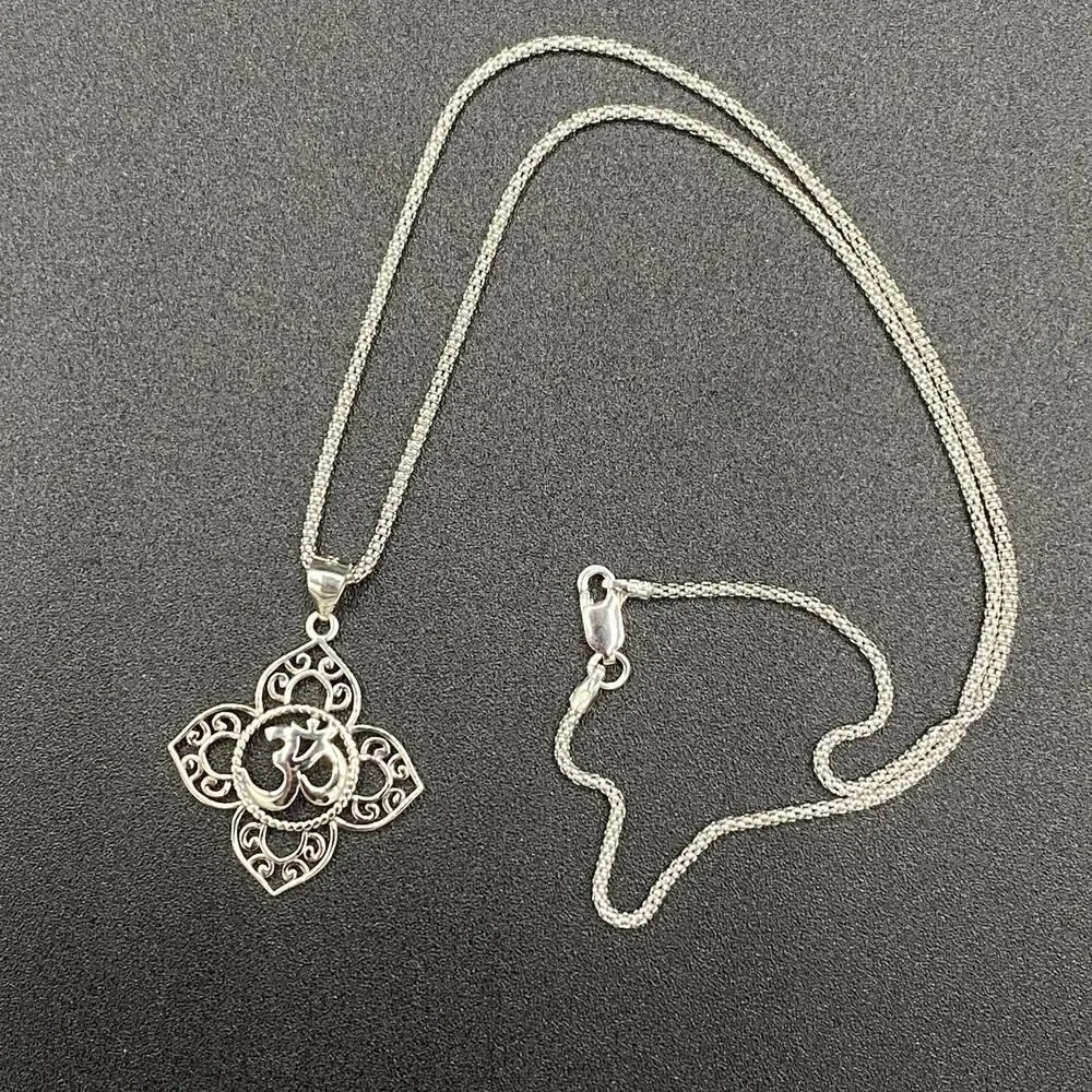 Om Religious Symbols Sterling Silver Pendant Necklace on